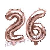 Zahlen-Luftballons aus Folie, Zahl 26 zum 26. Geburtstag und Jubiläum, Rosegold, 35 cm