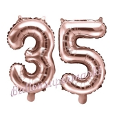 Zahlen-Luftballons aus Folie, Zahl 35 zum 35. Geburtstag und Jubiläum, Rosegold, 35 cm