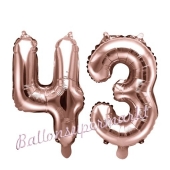 Zahlen-Luftballons aus Folie, Zahl 43 zum 43. Geburtstag und Jubiläum, Rosegold, 35 cm