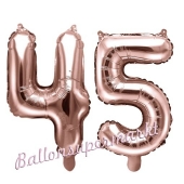 Zahlen-Luftballons aus Folie, Zahl 45 zum 45. Geburtstag und Jubiläum, Rosegold, 35 cm