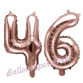 Zahlen-Luftballons aus Folie, Zahl 46 zum 46. Geburtstag und Jubiläum, Rosegold, 35 cm