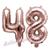 Zahlen-Luftballons aus Folie, Zahl 48 zum 48. Geburtstag und Jubiläum, Rosegold, 35 cm