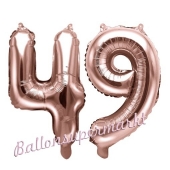 Zahlen-Luftballons aus Folie, Zahl 49 zum 49. Geburtstag und Jubiläum, Rosegold, 35 cm