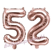 Zahlen-Luftballons aus Folie, Zahl 52 zum 52. Geburtstag und Jubiläum, Rosegold, 35 cm
