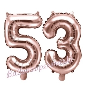Zahlen-Luftballons aus Folie, Zahl 53 zum 53. Geburtstag und Jubiläum, Rosegold, 35 cm