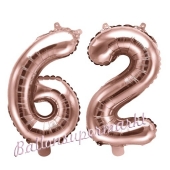 Zahlen-Luftballons aus Folie, Zahl 62 zum 62. Geburtstag und Jubiläum, Rosegold, 35 cm