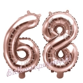 Zahlen-Luftballons aus Folie, Zahl 68 zum 68. Geburtstag und Jubiläum, Rosegold, 35 cm