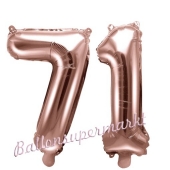 Zahlen-Luftballons aus Folie, Zahl 71 zum 71. Geburtstag und Jubiläum, Rosegold, 35 cm