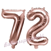 Zahlen-Luftballons aus Folie, Zahl 72 zum 72. Geburtstag und Jubiläum, Rosegold, 35 cm