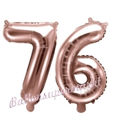 Zahlen-Luftballons aus Folie, Zahl 76 zum 76. Geburtstag und Jubiläum, Rosegold, 35 cm