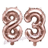 Zahlen-Luftballons aus Folie, Zahl 83 zum 83.Geburtstag und Jubiläum, Rosegold, 35 cm