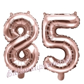 Zahlen-Luftballons aus Folie, Zahl 85 zum 85.Geburtstag und Jubiläum, Rosegold, 35 cm