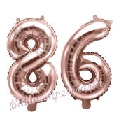 Zahlen-Luftballons aus Folie, Zahl 86 zum 86.Geburtstag und Jubiläum, Rosegold, 35 cm