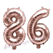 Zahlen-Luftballons aus Folie, Zahl 86 zum 86.Geburtstag und Jubiläum, Rosegold, 35 cm