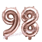Zahlen-Luftballons aus Folie, Zahl 98 zum 98.Geburtstag und Jubiläum, Rosegold, 35 cm