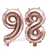Zahlen-Luftballons aus Folie, Zahl 98 zum 98.Geburtstag und Jubiläum, Rosegold, 35 cm
