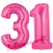 Zahl 31, Pink, Luftballons aus Folie zum 31. Geburtstag, 100 cm, inklusive Helium