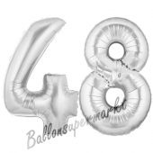 Zahl 48, Silber, Luftballons aus Folie zum 48. Geburtstag, 100 cm, inklusive Helium