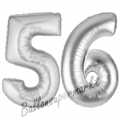 Zahl 56, Silber, Luftballons aus Folie zum 56. Geburtstag, 100 cm, inklusive Helium