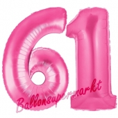 Zahl 61, Pink, Luftballons aus Folie zum 61. Geburtstag, 100 cm, inklusive Helium