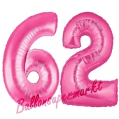 Zahl 62, Pink, Luftballons aus Folie zum 62. Geburtstag, 100 cm, inklusive Helium