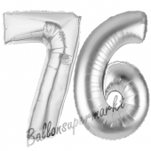Zahl 76 Silber, Luftballons aus Folie zum 76. Geburtstag, 100 cm, inklusive Helium