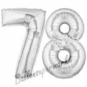Zahl 78 Silber, Luftballons aus Folie zum 78. Geburtstag, 100 cm, inklusive Helium