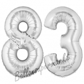 Zahl 83 Silber, Luftballons aus Folie zum 83. Geburtstag, 100 cm, inklusive Helium