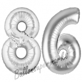 Zahl 86 Silber, Luftballons aus Folie zum 86. Geburtstag, 100 cm, inklusive Helium