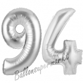 Zahl 94 Silber, Luftballons aus Folie zum 94. Geburtstag, 100 cm, inklusive Helium