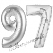 Zahl 97 Silber, Luftballons aus Folie zum 97. Geburtstag, 100 cm, inklusive Helium