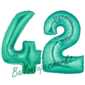 Zahl 42 Aquamarin, Luftballons aus Folie zum 42. Geburtstag, 100 cm, inklusive Helium