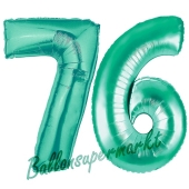 Zahl 76 Aquamarin, Luftballons aus Folie zum 47. Geburtstag, 100 cm, inklusive Helium