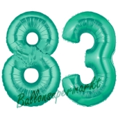 Zahl 83 Aquamarin, Luftballons aus Folie zum 83 . Geburtstag, 100 cm, inklusive Helium