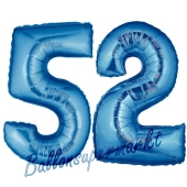 Zahl 52, Blau, Luftballons aus Folie zum 52. Geburtstag, 100 cm, inklusive Helium