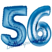 Zahl 56, Blau, Luftballons aus Folie zum 56. Geburtstag, 100 cm, inklusive Helium