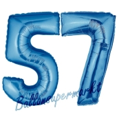 Zahl 57, Blau, Luftballons aus Folie zum 57. Geburtstag, 100 cm, inklusive Helium