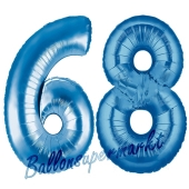 Zahl 68, Blau, Luftballons aus Folie zum 68. Geburtstag, 100 cm, inklusive Helium