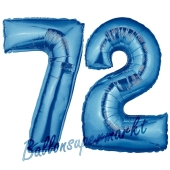 Zahl 72, Blau, Luftballons aus Folie zum 72. Geburtstag, 100 cm, inklusive Helium