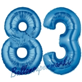Zahl 83 Blau, Luftballons aus Folie zum 83. Geburtstag, 100 cm, inklusive Helium