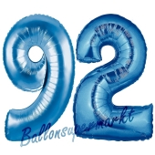 Zahl 92 Blau, Luftballons aus Folie zum 92. Geburtstag, 100 cm, inklusive Helium