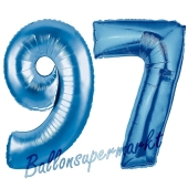 Zahl 97 Blau, Luftballons aus Folie zum 97. Geburtstag, 100 cm, inklusive Helium