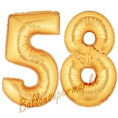 Zahl 58, Gold, Luftballons aus Folie zum 58. Geburtstag, 100 cm, inklusive Helium