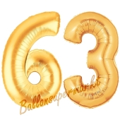 Zahl 63, Gold, Luftballons aus Folie zum 63. Geburtstag, 100 cm, inklusive Helium