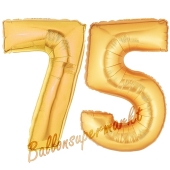 Zahl 75, Gold, Luftballons aus Folie zum 75. Geburtstag, 100 cm, inklusive Helium