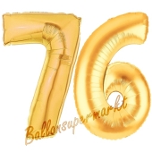 Zahl 76 Gold, Luftballons aus Folie zum 76. Geburtstag, 100 cm, inklusive Helium