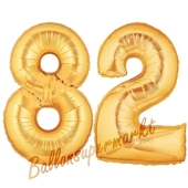 Zahl 82, Gold, Luftballons aus Folie zum 82. Geburtstag, 100 cm, inklusive Helium