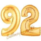 Zahl 92, Gold, Luftballons aus Folie zum 92. Geburtstag, 100 cm, inklusive Helium