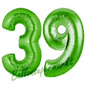 Zahl 39 Grün, Luftballons aus Folie zum 39. Geburtstag, 100 cm, inklusive Helium