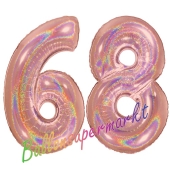 Zahl 68, holografisch, Rosegold, Luftballons aus Folie zum 68. Geburtstag, 100 cm, inklusive Helium